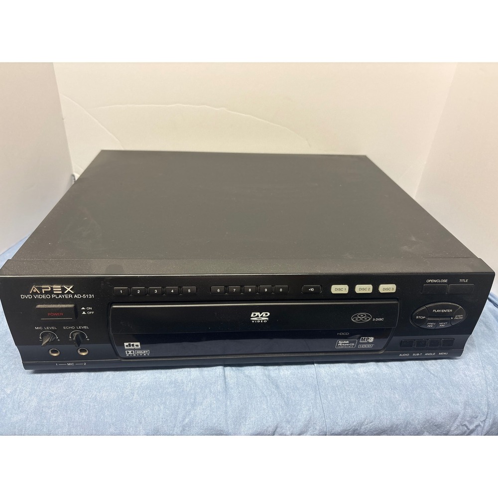 Apex DVD Player AD-5131 3-Disc Carousel Black Good Karaoke Mic Inputs